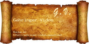 Gehringer Vidos névjegykártya